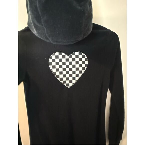 GIRLS CHECKERED HOODED HEART APPLIQUE TERRYCLOTH ROBE - BLACK - 12 SWIM BEACH CO - Picture 3 of 4